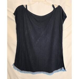 Hannah Top Women's Size M Blue Peek a Boo Shoulder Fringe Bottom